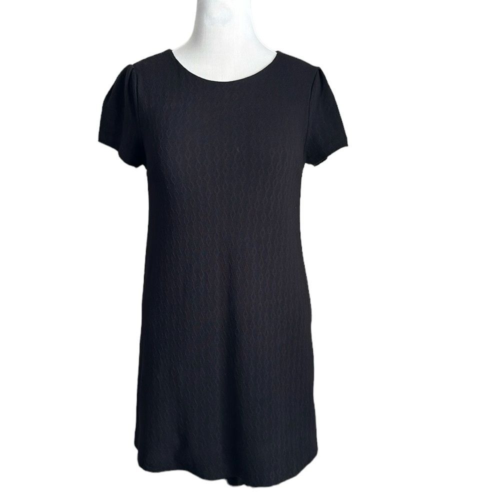 Maeve Anthropologie Women’s Little Black Shift Dress Diamond Knit Printed Size M